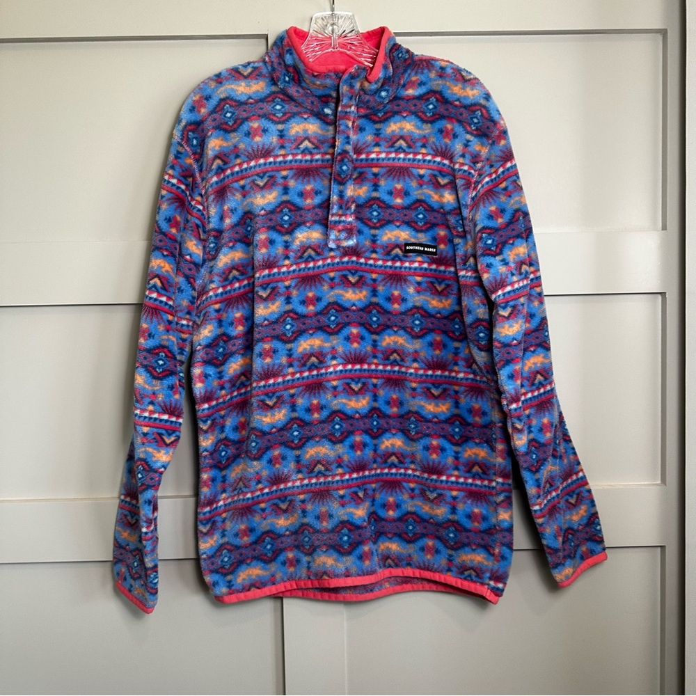 Southern Marsh Dorado Fleece Pullover Med Women’s Blue & Peach